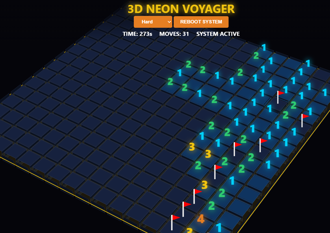 3D Neon Voyager: A Cyberpunk Reimagining of Minesweeper